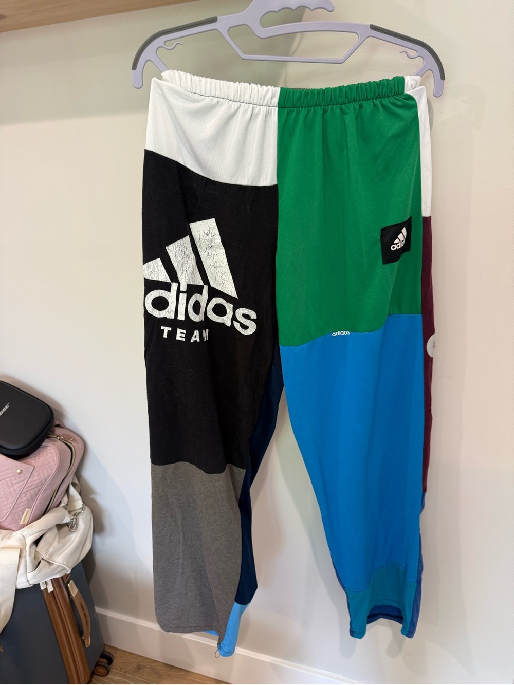 adidas Colorblock Athletic Bottoms in Green/Blue/Black - Picture 1 of 2